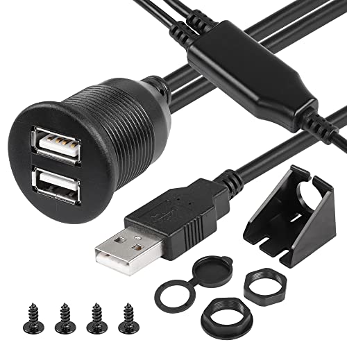 SinLoon USB 2.0-Panel-Unterputzkabel 3,3 Fuß USB-A-Stecker auf 2 Anschlüsse USB 2.0-Buchse Auto-Unterputzkabel für Auto-LKW-Boot-Motorrad-Armaturenbrett von SinLoon