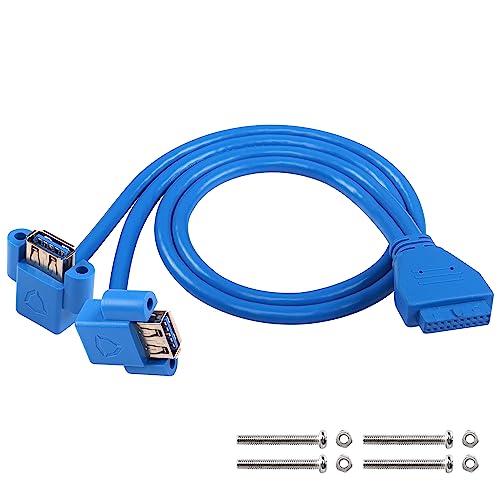 SinLoon USB 3.0-Frontplattenkabel, 1,6FT 19-Pin/20-Pin-Buchse auf Dual USB 3.0 A, Front-Motherboard-Panel-Montagekabel mit Schraubenlöchern von SinLoon