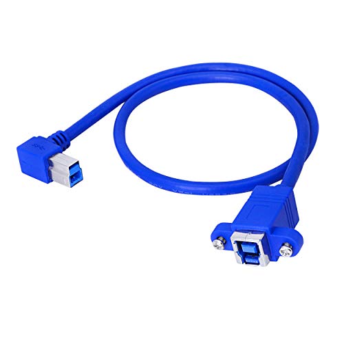 SinLoon USB B Printer Extension Cable 90 Degree Angled Printer Cable USB 3.0 Type B Male to Female Cable with Panel Mount Screw Holes for Hard Drive Scanner Printer (Blue) von SinLoon