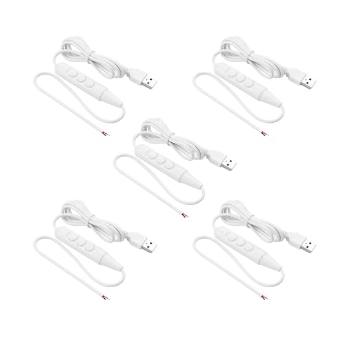 SinLoon USB-Stecker mit Ein/Aus-Schalter an abisolierten Enden, USB 2.0 6-Gang-Dimmschalter-Stromkabel, für LED-Streifen, kleine Tischlampen und andere 5-V-Geräte, 5 Stück, 1,5 m (White) von SinLoon