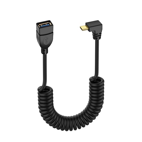 SinLoon USB-Typ-C-Spiralkabel, 5 Gbit/s, einziehbares 90-Grad-USB3.0-Buchse auf USB-C-Stecker, Ladekabel und Datenübertragung für Telefon, Tablet, andere USB-C-Geräte (F/D) von SinLoon