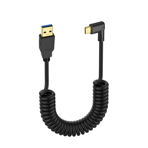 SinLoon USB-Typ-C-Spiralkabel, 5 Gbit/s, einziehbares 90-Grad-USB3.0-auf-USB-C-Ladekabel und Datenübertragung für Telefon, Tablet, andere USB-C-Geräte (M to R) von SinLoon