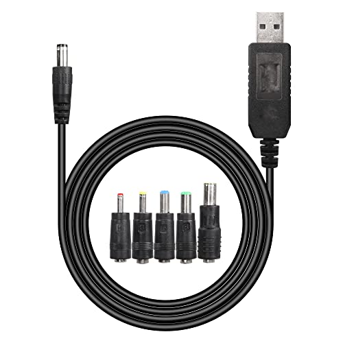 SinLoon USB zu DC 5V bis 9V Aufwärtskabel 3FT DC 5525 Netzteilkabel mit 7,9 x 5,9 mm, 3,5 x 1,35 mm, 4,0 x 1,7 mm, 5,5 x 2,1 mm, 6,3 x 3,0 mm Anschlüssen von SinLoon