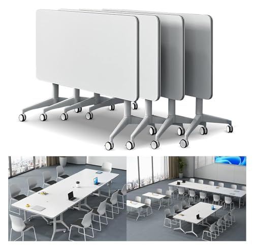 Konferenztisch, großer mobiler Konferenztisch, rund, Konferenzraum-Tische mit Rollen, bequem und schnell, geeignet für Büro, Konferenzraum, Klasse (4 Stück) (Größe: 160 x 59,9 x 74,9 cm) von SinSed