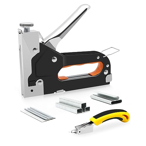 Handtacker Set mit 2100 Klammern,3 in 1 Tacker für Holz mit Klammerentferner,Regulierbarer Schusskraft Tackerpistole für Tischlerei, Dekoration, Kabelbefestigung (Schwarz) Handtacker Set mit 2100 Klammern,3 in 1 Tacker für Holz mit Klammerentferner,Regulierbarer Schusskraft Tackerpistole für Tischlerei, Dekoration, Kabelbefestigung (Schwarz) von Sinand