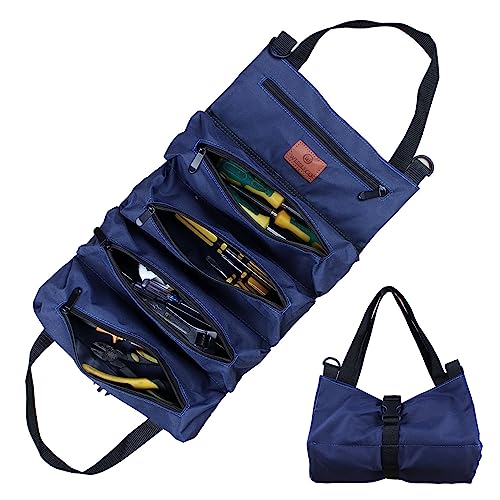 Werkzeug Rolltasche, Canvas Schraubenschlüssel Werkzeugtasche, Mehrzweck Rolltasche mit 5 Reißverschlusstaschen, Ideal für Klempner Handwerker und Elektriker (Blau) von Sinand