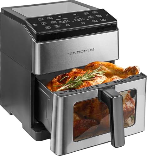 Heißluftfritteuse 8L • 1500W EcoPower • 12 Automatikprogramme • Digitales Display • Geruchsneutralisierend • Spülmaschinengeeignet • Überhitzungsschutz • Für 2-4 Personen von Sinaopus