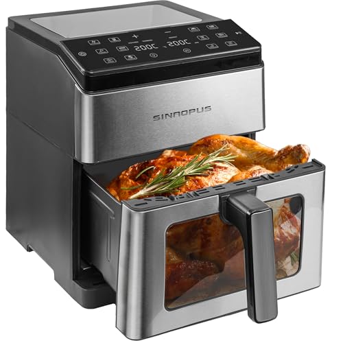 Heißluftfritteuse 1500W, 8L Frittierkorb (1 Korb), 12 Voreingestellte Programme, Digitales Display, Überhitzungsschutz, Kühlgebläse, Geruchsfrei, Leichte Reinigung (Für 2-4 Personen) von Sinaopus
