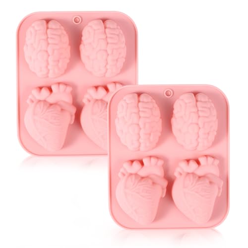 2stk Gehirn Herz Formen, Silikon 3D Realistische Halloween Gehirn-Herz-Backformen Halloween-Organ Backwerkzeuge für Süßigkeiten Kuchen Schokolade Gelee Pudding von Sinbana