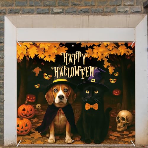 Sinbana Happy Halloween Garagentorabdeckung, 2,4 x 2,1 m, große Polyester-Gruselkatze und Hund, hängender Hintergrund für drinnen und draußen, Halloween-Party, Zuhause, Hof, Garagentor-Dekorationen Sinbana Happy Halloween Garagentorabdeckung, 2,4 x 2,1 m, große Polyester-Gruselkatze und Hund, hängender Hintergrund für drinnen und draußen, Halloween-Party, Zuhause, Hof, Garagentor-Dekorationen von Sinbana