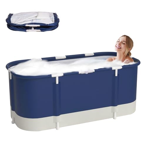 Badewanne Zusammenklappbare Badewanne Ideale Familienbadewanne Gartenpool für Kinder Leicht zu montierender Toilettengurt Geeignet für Erwachsene und Kinder 115x60x50cm (LxBxH) (Blau) von Sinbide