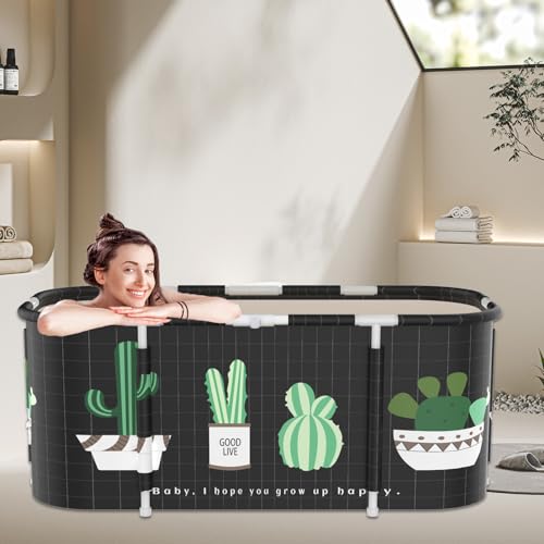 Badewanne Zusammenklappbare Badewanne Ideale Familienbadewanne Gartenpool für Kinder Leicht zu montierender Toilettengurt Geeignet für Erwachsene und Kinder 115x60x50cm (LxBxH) (Kaktus) von Sinbide