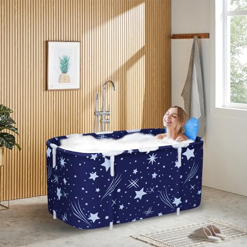 Sinbide 125x55x54cm Badewanne, Tragbare und Faltbare Geeignet für Erwachsene, Große Familien Badewanne für SPA, Movable Wanne mit 2 Ablauflöchern Mit 2.0 verdicktem Rohr von Sinbide