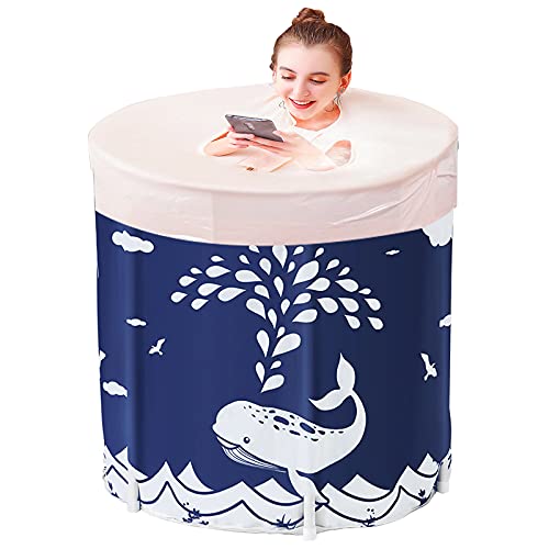 Sinbide Badewanne Bathtub Faltende Wannenbad Fass Folding SPA Erwachsenen Wanne Badewanne Familienbad, 70 x 65 cm Plastikeimer Badewanne mit Isolationsbaumwoll (Wal Blau) von Sinbide