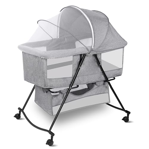 Sinbide Multifunktionsbett Babybett Babywippe faltbar mit Aufbewahrungskorb Weich gepolstertes Reisebett Tragbares Babybett mit Moskitonetz Geeignet für Säuglinge und Kleinkinder Tragkraft 25kg Grau von Sinbide