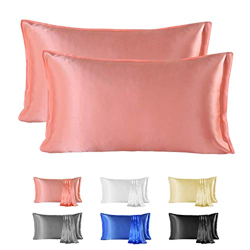 Since Silk 22 Momme Seiden Kissenbezug 2 Stücke Set, 100% Maulbeerseiden Kopfkissenbezug für Haar und Haut mit Umschlagverschluss, Weich und Glatt Seiden Kopfkissenbezug, 50 x 66 cm Rosa von Since Silk