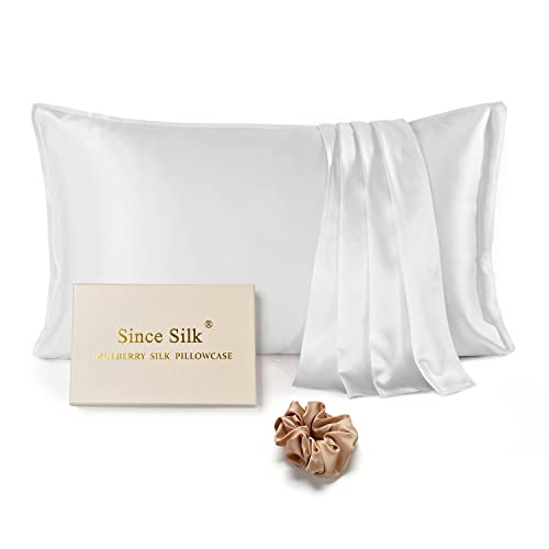 Since Silk Seiden Kissenbezug, 22 Momme Kissenbezug aus Doppelseitige 100% Maulbeerseiden Kopfkissenbezug, 1 Stück Versteckter Reißverschluss Design Seidenkissenbezug, 50 x 66 cm Creme von Since Silk