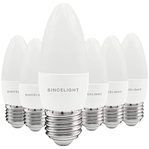 SINCELIGHT LED-Glühbirnein Kerzenform mit E27-Sockel,RA≈92, 5W(500Lumen)≈50W Halogen, Neutralweiß (4000K), Nicht Dimmbar, 6er-Pack von SINCELIGHT