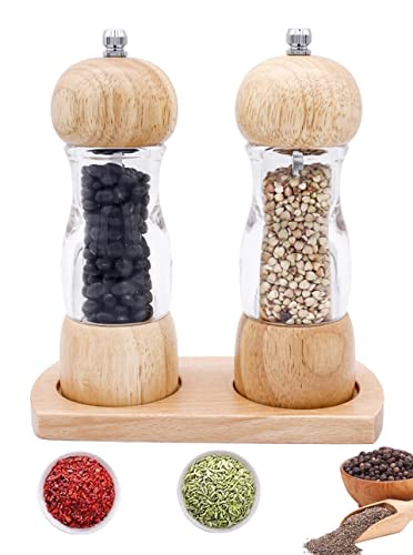Sindax Salz und Pfeffer Mühle Holz 2er Set mit Tablet 6 Zoll Multifunktion Küchenhelfer Chilimühle Gewürzmühle mit Keramikmahlwerk (Natur Farbe) von Sindax