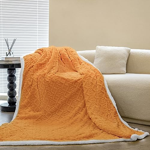 SindeRay Sherpa Fleece Throw Blanket for Couch Sofa, Super Soft Cozy Fuzzy Plush Blankets Fleece Thick Warm Blanket for Winter Reversible Thick Warm Blanket for Bed, Sofa, Room, Orange 50" x 60" von SindeRay