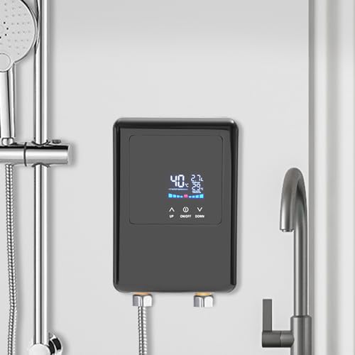 4500W Instant Warmwasserbereiter Elektrischer mit LCD-Digitaldisplay Warmwasserbereiter für Küchen, Waschräume, Badezimmer Warmwasser Durchlauferhitzer mit Fernbedienung (Schwarz) von Sindipanda