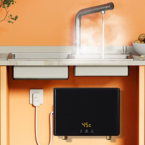 5500W Wassererhitzer Tankless Wandmontage Einstellbare Leistung Instant Heating Küche Durchlauferhitzer 28-55℃ 220V Mini Durchlauferhitzer Tankless (Schwarzer Körper, schwarzer Bildschirm) von Sindipanda