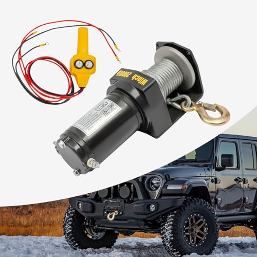 Elektrische Seilwinde 900kg/200kg Elektrisches Hebegerät mit Handgriff-Controller für Off-road Quads, ATV, UTV Stahlseil-Hebe-/Zugvorrichtung, mit 6m Seillänge von Sindipanda