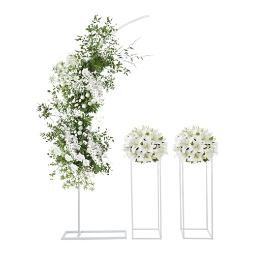 Hochzeit Blumenständer 2 in 1 Ballonbogenständer+2 Blumenständer Bogenhintergrundständer Ständer für Party DIY Hochzeiten Party Dekorationen (Weiß) von Sindipanda