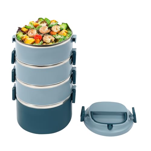 Sindipanda 4-stufige stapelbare Lunchbox 3.1L Rund Vorratsbehälter für Lebensmittel mit Fächern, Kinder Lunchbox für Schulkantinen, Restaurants,Blau Sindipanda 4-stufige stapelbare Lunchbox 3.1L Rund Vorratsbehälter für Lebensmittel mit Fächern, Kinder Lunchbox für Schulkantinen, Restaurants,Blau von Sindipanda