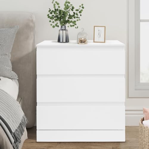 Sindipanda Moderner Nachttisch mit 3 Schubladen für Schlafzimmern, Wohnzimmern Nachttischschrank, Nachttisch mit 3 Schubladen - 60 x 41 x 69 cm Modern Nachtkommode, Weiß von Sindipanda