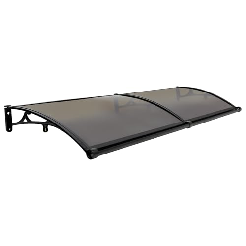 Vordach für Haustür 200 x 60cm Aluminium Haustür Bogen Regenschuppen Braun Bogen und Schwarzer Halter Regenschuppen für Balkone Dächer Höfe Pultbogenvordach von Sindipanda