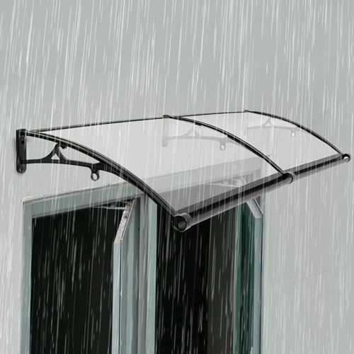 Vordach für Haustür 200 x 60cm Aluminium Haustür Bogen Regenschuppen Transparentes Bogen und Schwarzer Halter Regenschuppen für Balkone Dächer Höfe Pultbogenvordach von Sindipanda