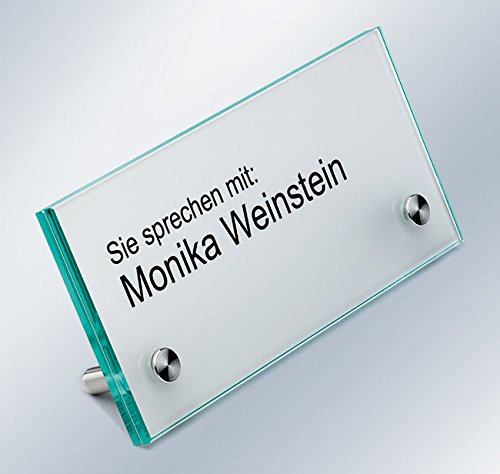 Tischaufsteller, Namensschild, Empfangsschild, ESG-Glas, 150x70x4 mm, 60° Aufstellwinkel, Schilderhalter Edelstahl mit extra- flachem Kopf Tischaufsteller, Namensschild, Empfangsschild, ESG-Glas, 150x70x4 mm, 60° Aufstellwinkel, Schilderhalter Edelstahl mit extra- flachem Kopf von Sindutec