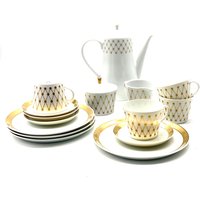 Art Deco Teeservice Melitta White & Gold Made in Germany Für 6 Personen, 80Er Jahre von SineLineaStudio17