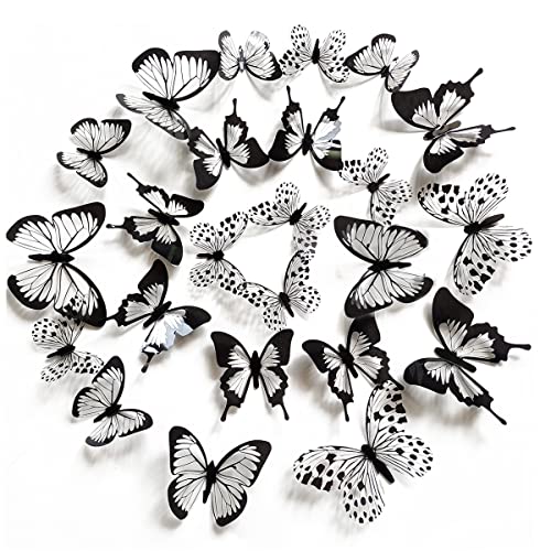 48 Stücke 3D Schmetterlinge Schwarz Weiß Wandtattoo Schmetterling Wandaufkleber Dekor Abnehmbare Schmetterling Aufkleber Hohle Wandtattoos DIY Wandkunst für Heimdeko Kinderzimmer Schlafzimmer Deko von Sinekong