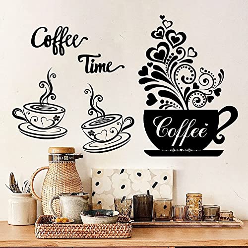 Wandtattoo Kaffeetasse, Kaffee Wandaufkleber DIY Wandsticker Küche Schwarz Wand Aufkleber für Küche Esszimmer Wohnzimmer Restaurant Büro Cafés Wanddeko von Sinekong