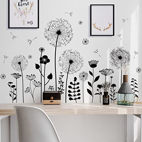 Wandtattoo Löwenzahn Wandtattoo Pusteblumen Schwarz für Wanddeko Groß Löwenzahn Blumen Pflanzen Wandsticker Wandaufkleber Kleben Aufkleber Wandbilder für Wohnzimmer Schlafzimmer Vorraum Flur Fenster von Sinekong