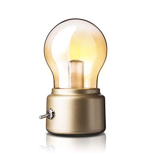 Singeru Mini LED Tischlampe Vintage USB Glühbirne Nachttischlampe Akku Retro Design Deko Lampe Batteriebetrieben mit Ladekabel Gold von Singeru