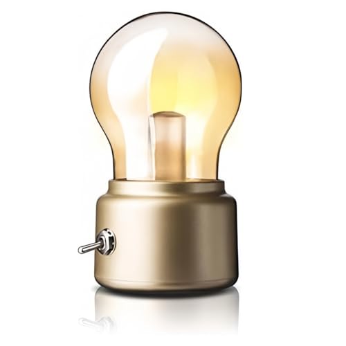 Esoes Singeru Mini LED Tischlampe Vintage USB Glühbirne Nachttischlampe Akku Retro Design Deko Lampe Batteriebetrieben mit Ladekabel Gold von Esoes