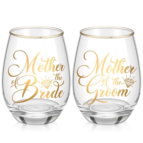 Singhoow Weingläser für die Mutter der Braut und des Bräutigams, Weingläser, Trinkbecher, 425 ml, ohne Stiel, Hochzeits-Toastglas, Hochzeitsantrag, Geschenk für Mutter, 2 Stück von Singhoow