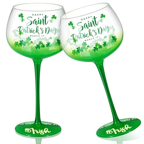 St. Patrick's Day Weingläser, 400 ml, grünes Kleeblatt, Trinkgläser, Glückskleeblatt, Kelch für St. Patrick's Day Partyzubehör, 2 Stück von Singhoow