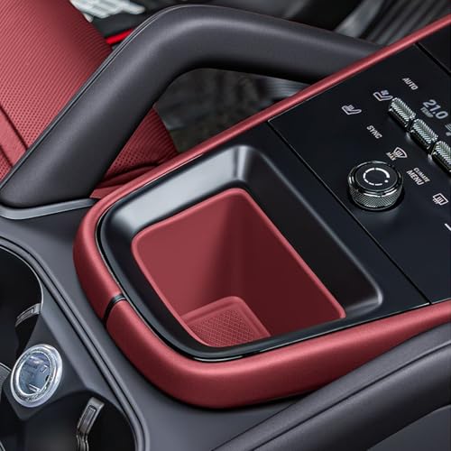 Singkin Auto-Mittelkonsole Armlehne Silikon-Aufbewahrungsbox Behälterfach Organizer Wasserbecherhalter für Porsche Cayenne 2024+ Auto-Innenausstattung Zubehör(Red) von Singkin