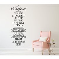 Bibel Vers Wandaufkleber Philipper 4 8 - Vinyl Wand Wort Kunst Benutzerdefinierte Wohnkultur von SingleStoneDecals