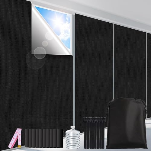 Fenster Verdunkelung - Verdunklungsstoff 100% Lichtundurchlässig | 3m x 1,45m Schwarz Dachfenster verdunkelung Sonnenschutz, Sonnenschutz Dachfenster Tragbar Reise Verdunklungsrollo Mikro Saugnapf von Singtis