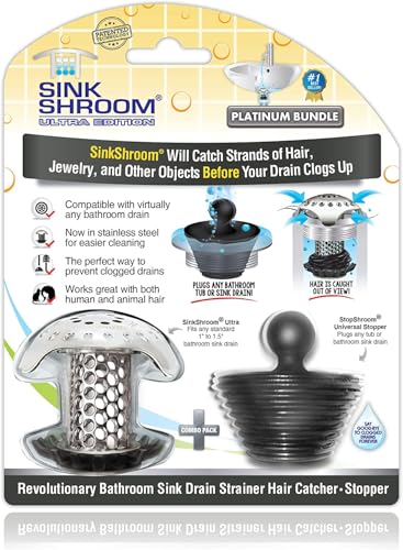 SinkShroom Ultra-revolutionärer Abflussschutz für Waschbecken, Edelstahl, Combo with Stopper von SinkShroom