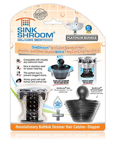 SinkShroom BLKSSSTP22 Revolutionärer Abflussschutz für das Badezimmer, Haarsieb, Snare, Schwarz mit Stopper von SinkShroom