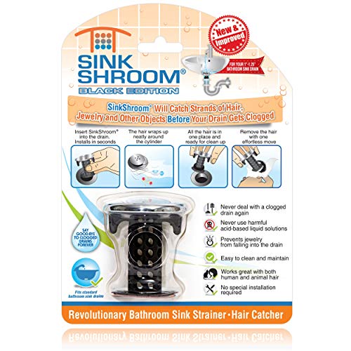 SinkShroom Chrome Edition Revolutionary Bathroom Sink Drain Protector Hair Catcher, Strainer, Snare, Black von TubShroom