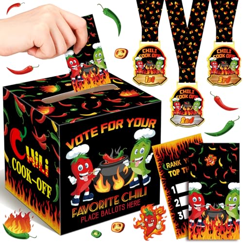 Sinload Chili Cook Off-Wettbewerbs-Wahlurne mit 60 Stimmkarten und 3 Schärpen für Chili Cook Off Award Preise Partyzubehör Dekorationen Koch Koch Wettbewerb Preise 64 Stück von Sinload