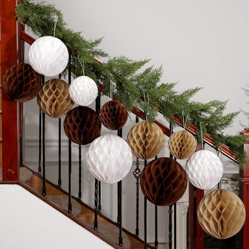 Sinload Jumbo-Waben-Baum-Ornamente, große Hängeleuchte, Papierdekoration, verschiedene Größen für Weihnachtsbaum, Party, Treppe, Decke, Zuhause (Multicoilro, 25,4 cm, 20,3 cm, 15,2 cm), 12 Stück von Sinload