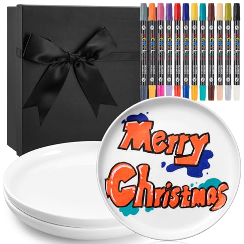 Sinmoe DIY Keramik Bemalen Set 3 Keramikplatte Weiß Servierplatte Salatteller 12 Porzellanstifte Spülmaschinenfest Keramikstifte Geschenkbox Abschied Abitur Lehrer Vatertag (Schmale Kante Rund,8 Zoll) Sinmoe DIY Keramik Bemalen Set 3 Keramikplatte Weiß Servierplatte Salatteller 12 Porzellanstifte Spülmaschinenfest Keramikstifte Geschenkbox Abschied Abitur Lehrer Vatertag (Schmale Kante Rund,8 Zoll) von Sinmoe